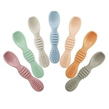 7 Pack Baby Led Weaning Spoons Silicone Baby Spoons Self Feeding Utensils,