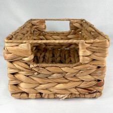 Woven Wicker Storage Basket Natural Rectangular Organizer Bin Handles 10x7
