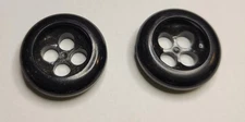 Set of 2 Large Black Round 4-Hole Concave Plastic Buttons Replacement Sewing 1in