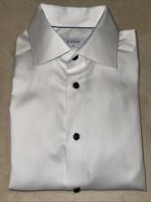 ETON MENS WHITE PREMIUM COTTON SLIM-FIT DRESS SHIRT SIZE 15/33-34 250