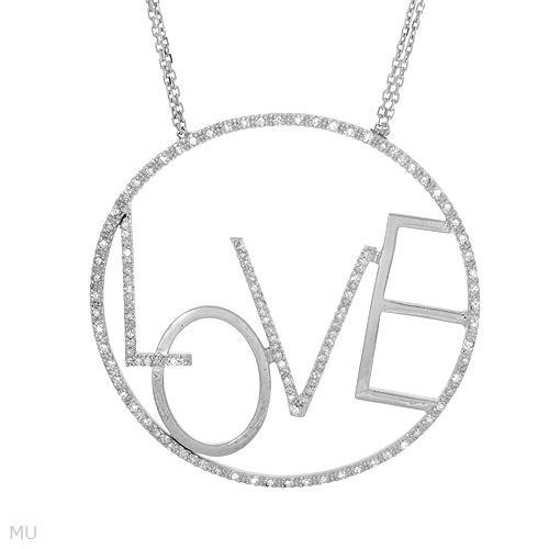 Circle" Love" Necklace W/Genuine Clean Diamond in 925 Sterling Silver 18in - Picture 1 of 2