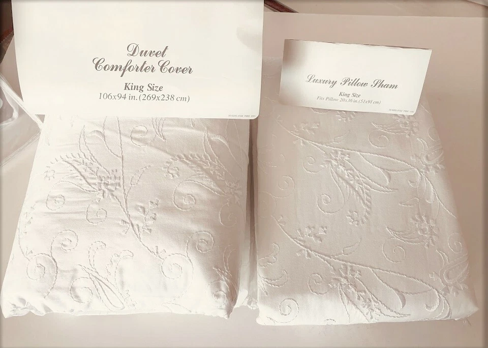 CHARISMA BY FIELDCREST * FULLY EMBROIDERED KING DUVET COVER 106"X94" * PARCHMENT - Image 2 of 4