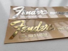 2 FENDER PRECISION BASS Guitar Headstock Self-Adhesive Metal Sticker Gold+Silver