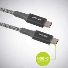 Philips 6 Ft. 2 Pack USB Type C Cable, USB-C to USB-C Gray Braided Fast Charging