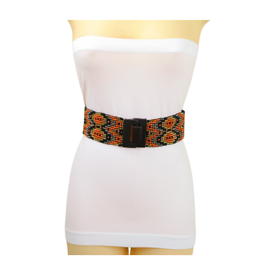Women Brown Elastic Waistband Bohemian Belt Orange Gold  display picture 1