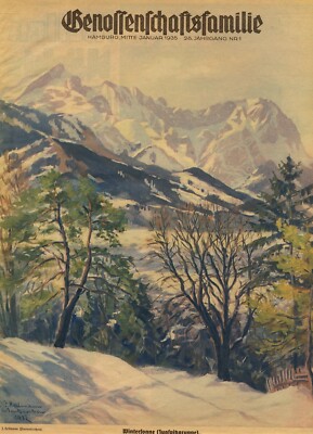 Wintersonne bei Zugspitzgruppe XL Kunsdruck  1935 J. Hellmann Garmisch Zugspitze