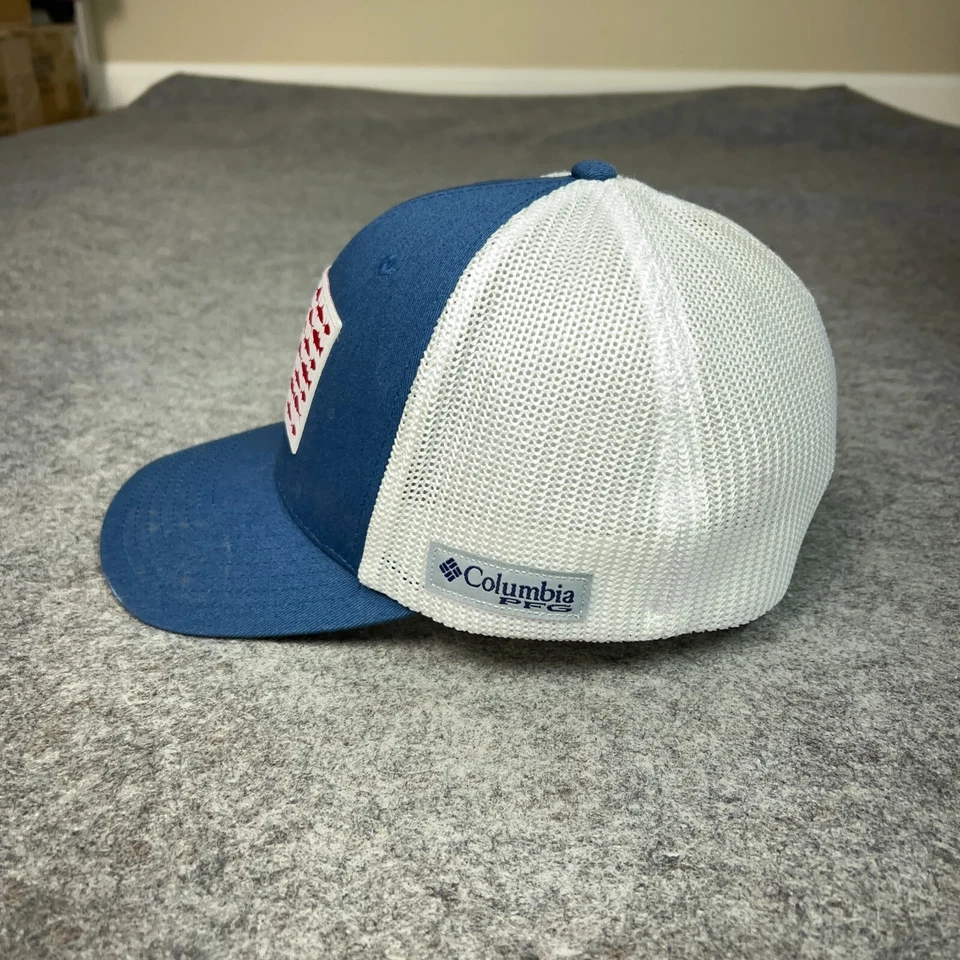 Columbia Mens Hat Cap Large Blue White PFG Flex Fishing USA Flag Gorp Logo - Image 4 of 4