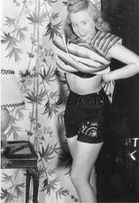 1940s-60s (4 x 6) Repro Risque Pinup RP- Maid- Takes off Shirt- Fancy Panties