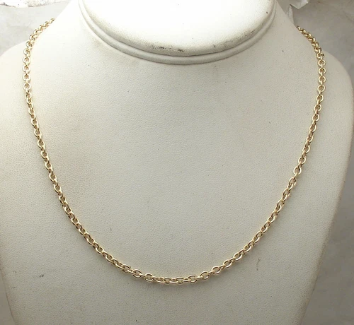 18" Oval Rolo Charm Link Chain Necklace Lobster Clasp Real 14K Yellow Gold