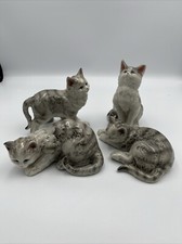Lovely Set Of 4 Vintage Ceramic Grey White Kittens Cats Ornaments Various Poses