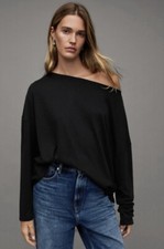 Image of All Saints Rita T-shirt Long Sleeves Drop Shoulder Black Size Small New Genuine