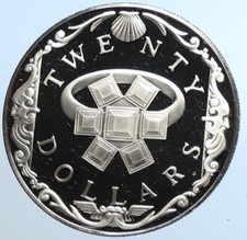 1985 British Virgin Islands Ship Treasure Ring OLD Proof Silver $20 Coin i109756