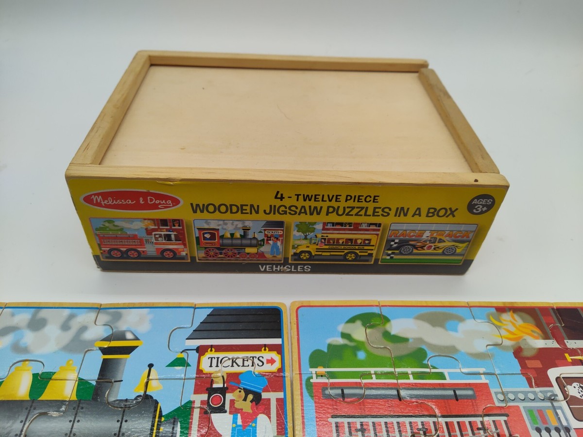 Melissa And Doug Vehicles 4-in-1 Wooden Jigsaw Puzzles In A 