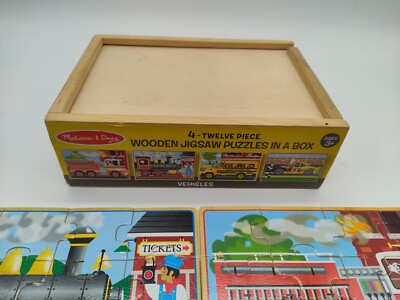 Melissa And Doug Vehicles 4-in-1 Wooden Jigsaw Puzzles In A 
