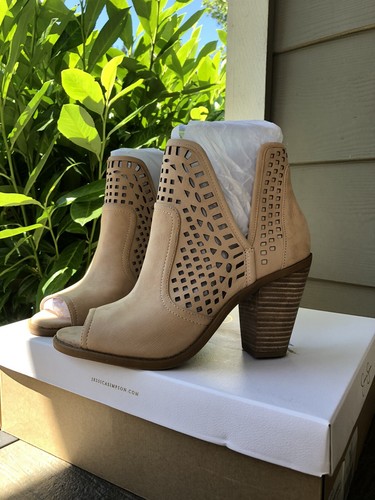 Jessica Simpson Tan Leather Block Heel Peep Toe Ankle Booties size 7M