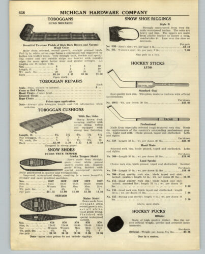 1938 PAPER AD Lund Hockey Sticks Tubbs Snow Shoes Champion Speed Demon Snow Sled - Imagen 1 de 2