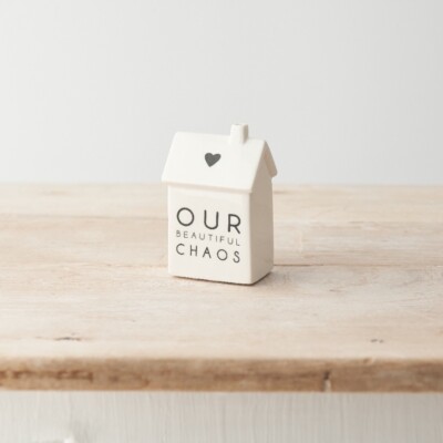 ''Unser schönes Chaos'' Keramik Haus Ornament 9 cm