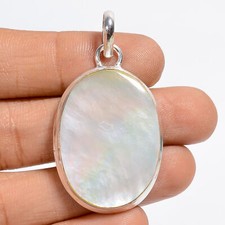 Natural Mother Of Pearl Gemstone Fashion Jewelry 925 Silver Pendant 1.8" ARP5739