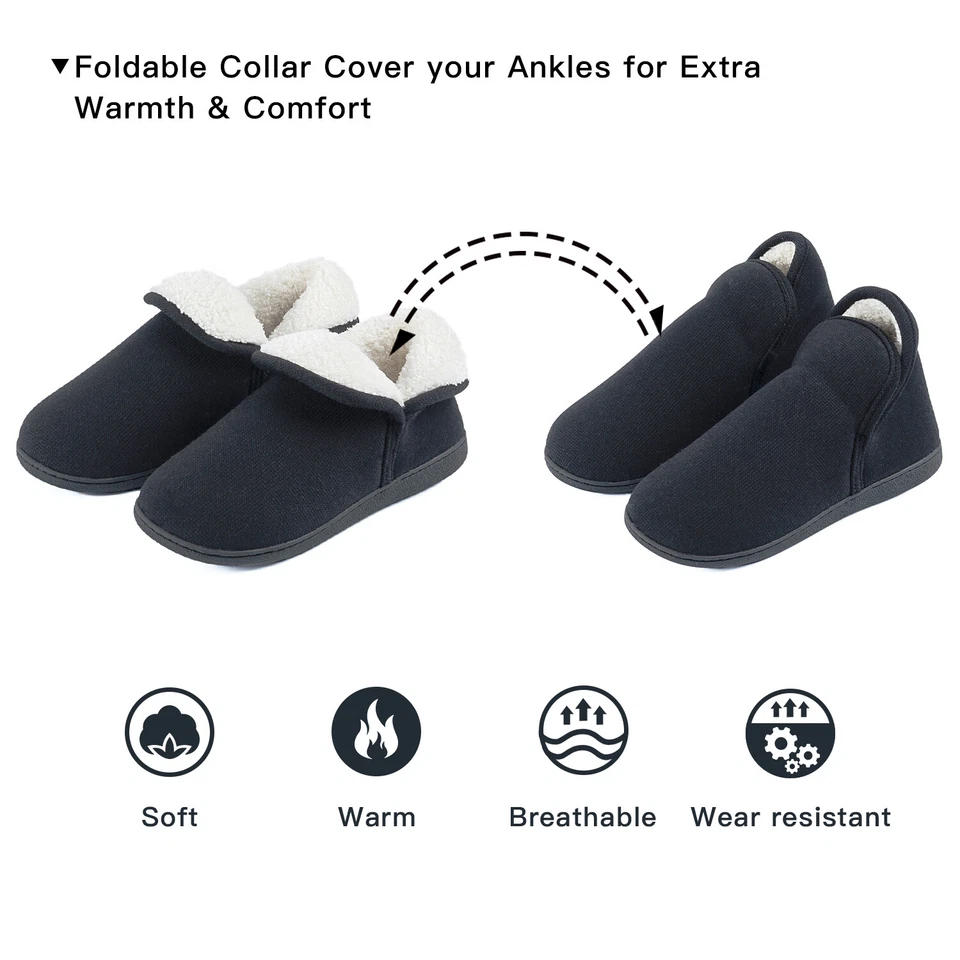 Chinelos femininos aconchegantes de malha de algodão difuso espuma com memória casa sapatos skid botas de neve - Imagem 3 de 4