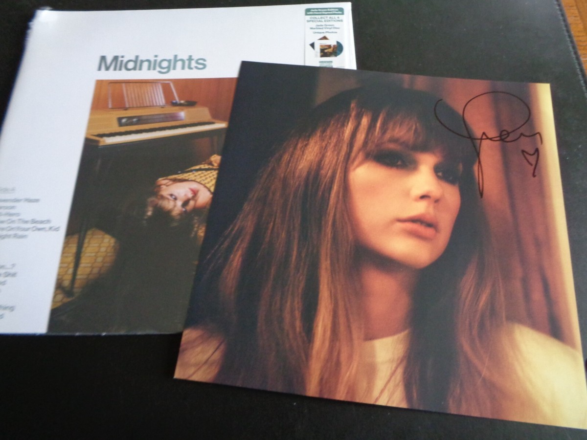 TAYLOR SWIFT MIDNIGHTS JADE GREEN LP & AUTOGRAPH / SIGNED 11