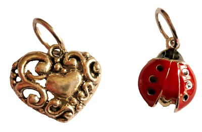 2 Anhänger HERZ + Marienkäfer Maikäfer Tibet Silber Schmuck NEU - Bild 1 von 4