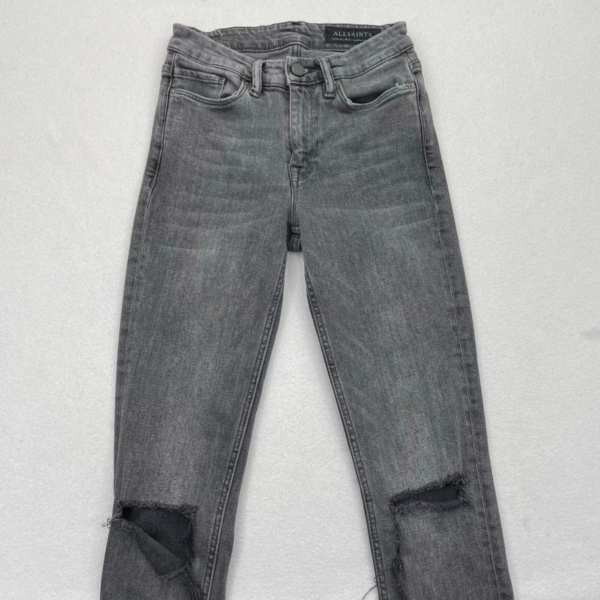 Allsaints Womens Grace Washed Black Slashed Skinny Jeans Size 25 x 31