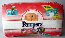 VINTAGE PAMPERS BABY DRY PLUS GIRL 3-6kg 6-13lbs PLASTIC DIAPERS NEW SEALED 