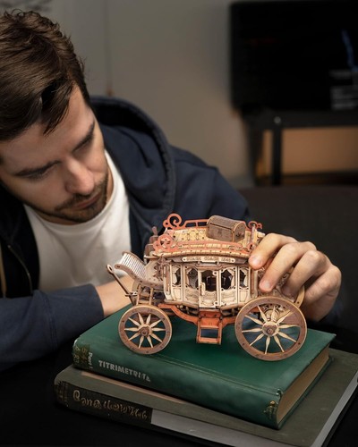 ROKR Wooden 3D Puzzle Stagecoach Music Box Mechanical Building Kit Adult Gift - Picture 7 of 10