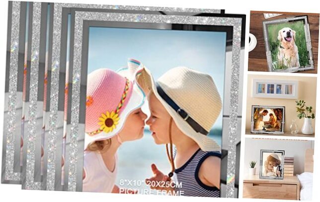 8x10 Picture Frames Set of 4, Glitter Photo 8×10（4 pack） Sparkling silver-image