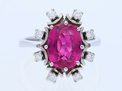 Vintage Ring 3.24 Carat Brilliant Tourmaline Rubellite 585 Gold 14K Deta