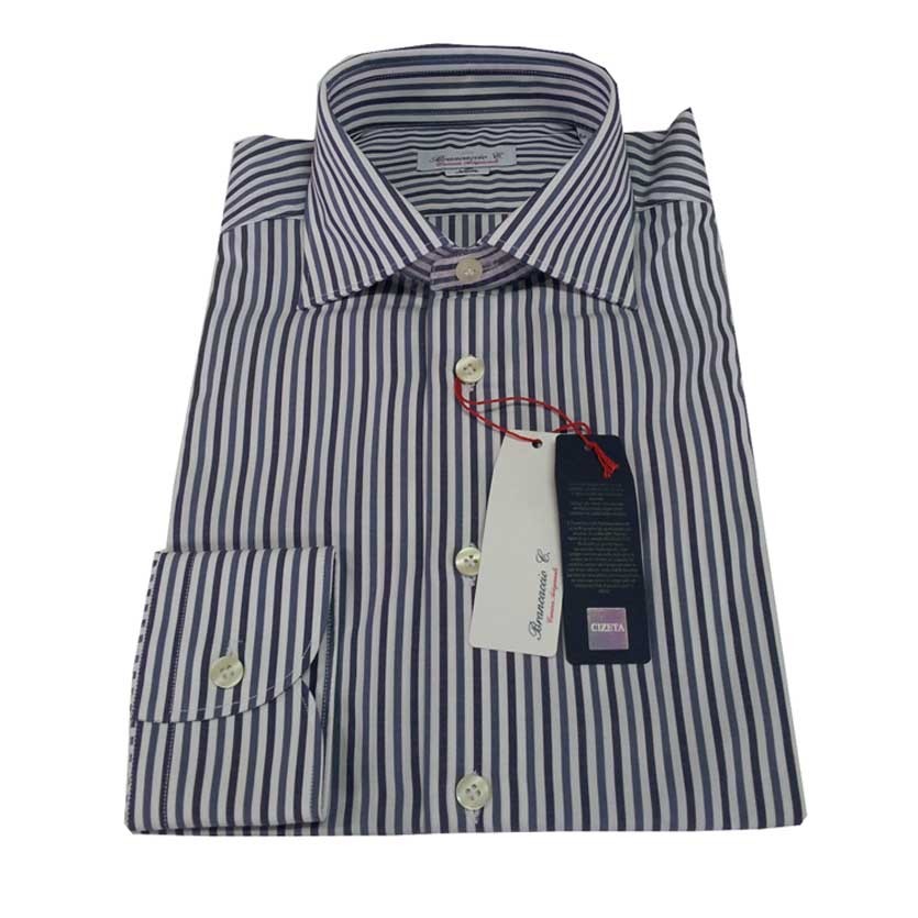 БРАНКАЧЧО Херренхемд Риллен Вайс/Блау/Грау 100%-ный Трагбаркет из Баумволле, тонкий