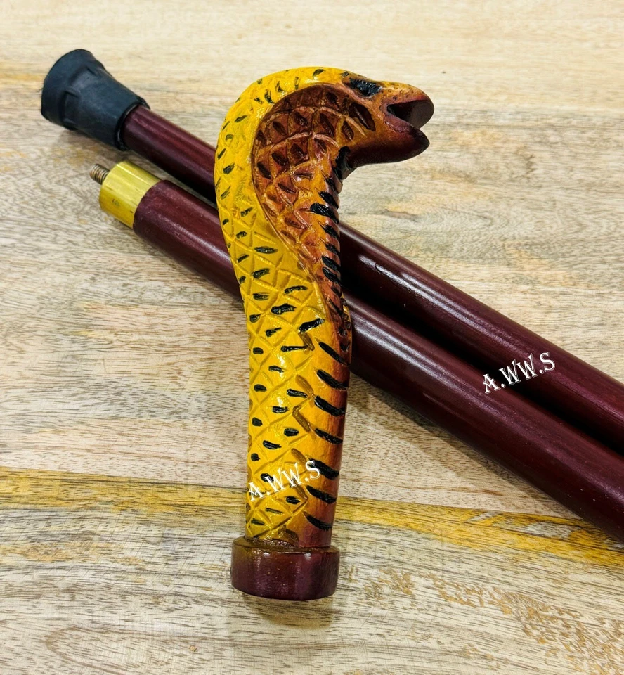 Bastón de Lujo Cabeza de Cobra Amarillo, Colorido Lujo Mango de Serpiente Moda Foto 3 de 4