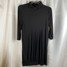 Blu Sage Size Large Black Gathered Collar Wide Hem 3/4 Sleeve Stretch Dress
