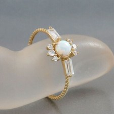 Ring mit Opal + Zirkonia Besatz in 585/14k Gelbgold Gr. 54 -NEU -524