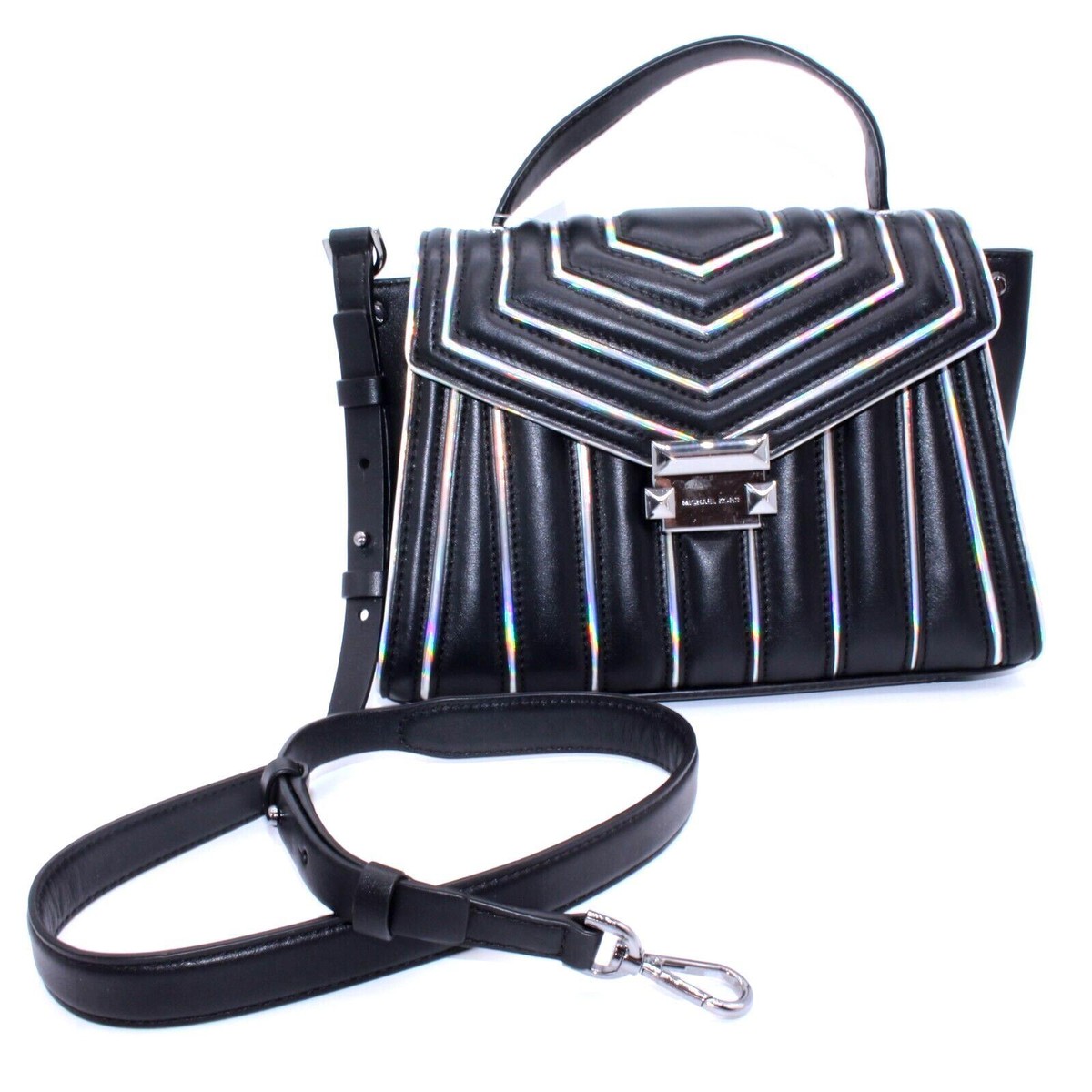 Michael Kors Medium Cross Body Bag Satchel Purse Black Leather