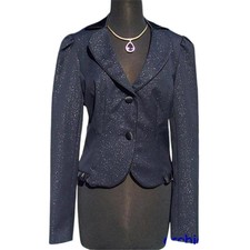 Cache Lined Midnight Navy Blue Metallic Top Satin Collar Jacket New NWT 238