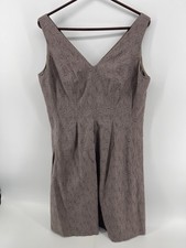 Nine West V Neck Sleeveless Lined Sheath Dress Womens Size 14 Brown Fast Ship