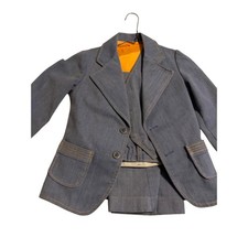 Vintage JCPenney 70s Boys Denim 3 Piece Suit Blazer Vest Trousers Blue