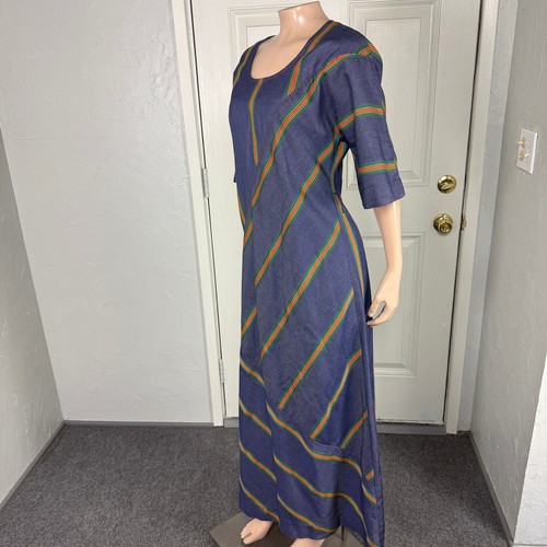 Vintage 60s 70s Alice California Women's Dress Hippie Stripe Maxi Pocket C3-26 - Picture 3 of 7