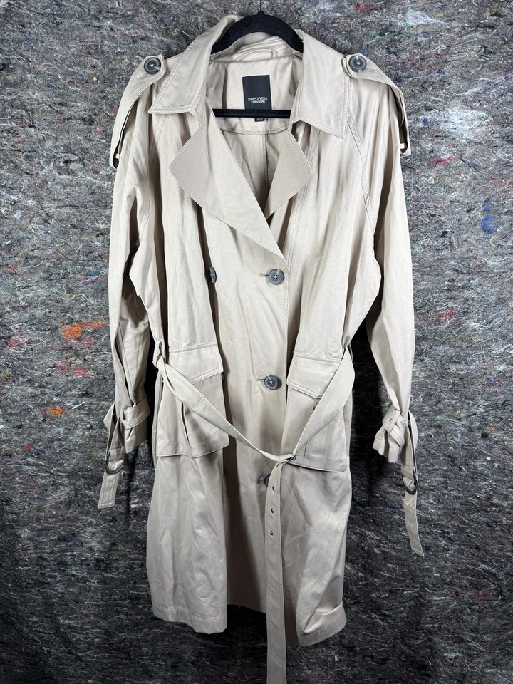 Gabardina Simply Vera By Vera Wang para mujer XL chaqueta larga caqui lazo cintura Foto 2 de 4