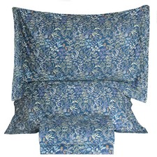 QSH 100 Cotton Sheets for Queen Size Bed - Blue Floral Plant Pattern Botanic...