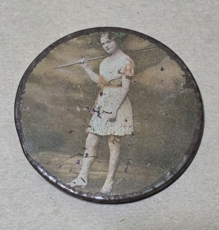 Vintage Beautiful Girl With Butterfly Net Pocket Mirror Metal Lady In A Dress
