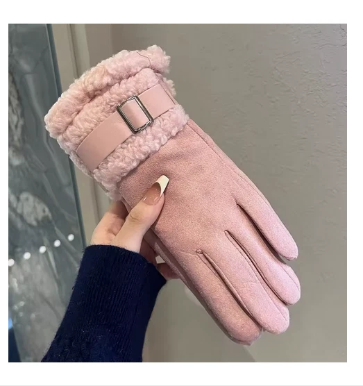 Guantes de ciclismo al aire libre para mujer pantalla táctil gruesos cálidos invierno gamuza hebilla fría Foto 4 de 4