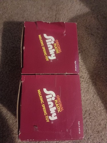 2x Vintage Purple & Green Original Plastic Slinky In Box Has Box Damage - Picture 7 of 12