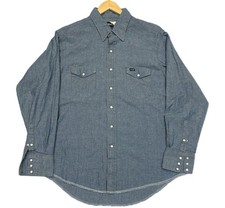 Vintage Wrangler Shirt Mens XL Blue Denim Long Sleeve Western Pearl Snap Pockets