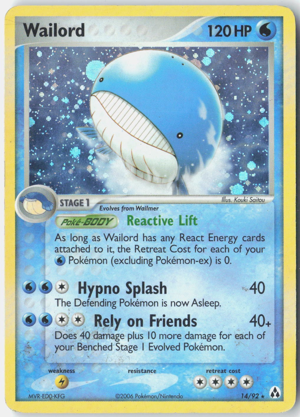 Wailord Legend Maker 14/92 Pokemon Card Holo