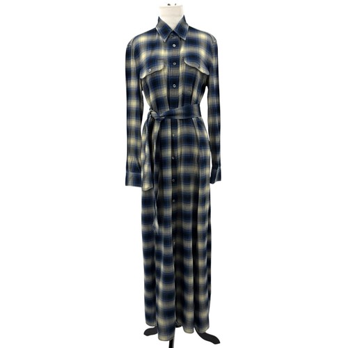 Polo RALPH LAUREN Shirt Dress Maxi 8 Plaid FLANNEL Belt Western Cowgirl Country