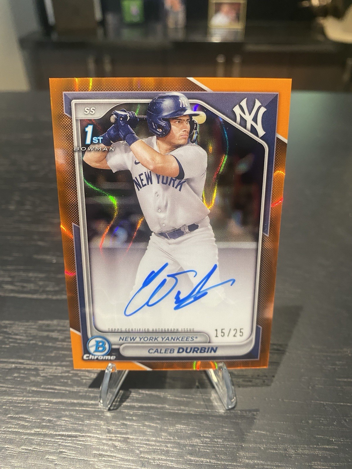 2024 Bowman Chrome 1st Orange Auto /25 Caleb Durbin SSP Yankees Brewers