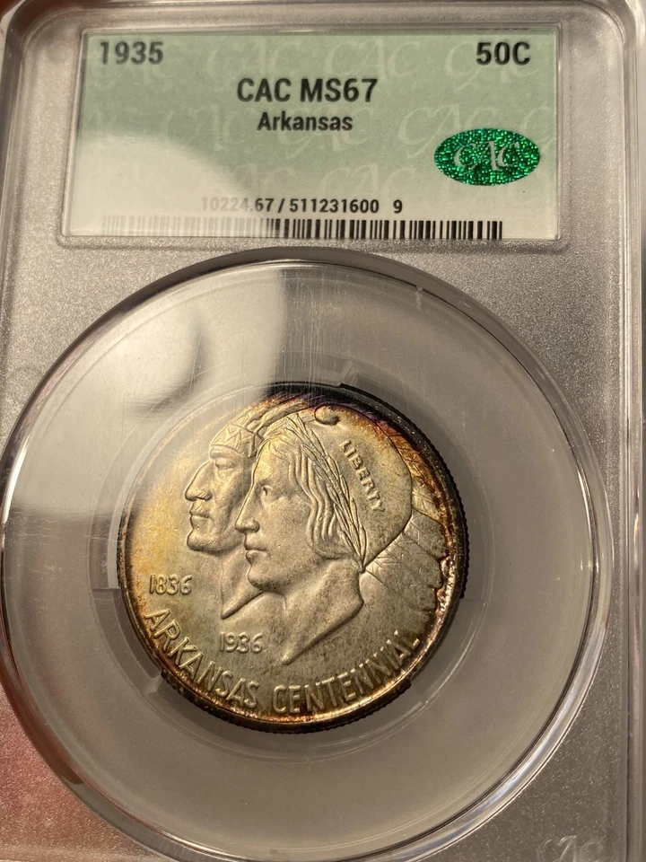 1935 Arkansas Commemorative Half Dollar CACG MS67 CAC Light Toning - Image 2 of 4