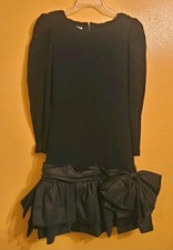 Vintage VICTOR COSTA Black Wool Crepe  TAFFETA DRESS Small-ish, Modern 6-8